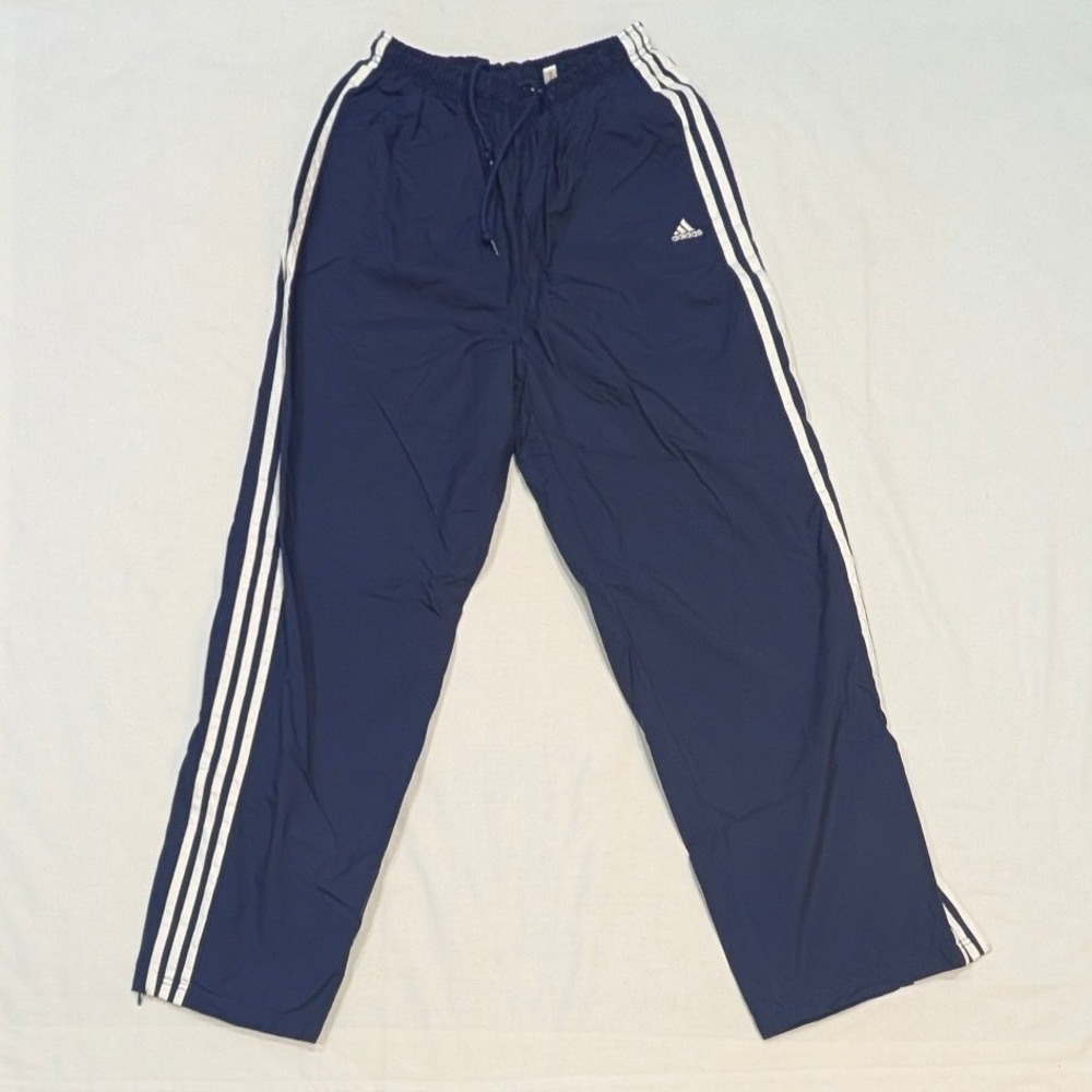 Vintage Adidas Men's Navy Blue 3-Stripe Windbreaker Track Pants Ankle Zip Medium